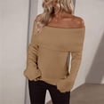 thumbnail image 3 of Women Long Sleeve Ribbed Knit Off Shoulder Sweater Fall Tops, 3 of 9