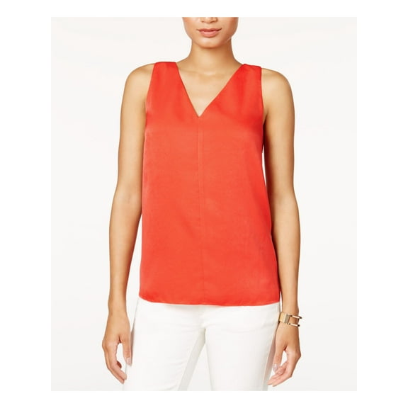 BAR III Womens Orange Sleeveless V Neck Top S
