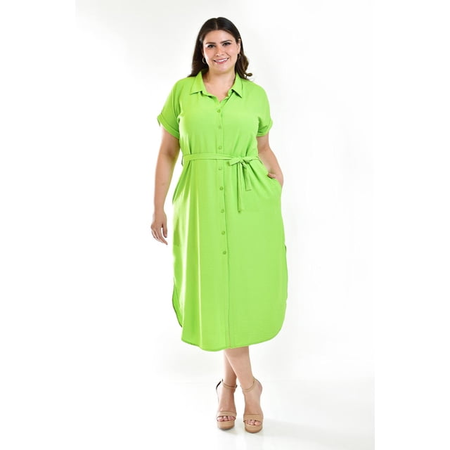 Vestido camisero Roman Fashion Tallas Extras 2137 Verde Lima 42