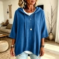 thumbnail image 4 of Womens Solid Hoodies Sweater 3/4 Sleeves Drawstring Loose Knit Pullover Sweater, 4 of 5