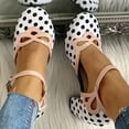 thumbnail image 4 of OAVQHLG3B Women's Polka Dot Beach Thick Round Toe High Heel Buckle Hollow Shoes, 4 of 5