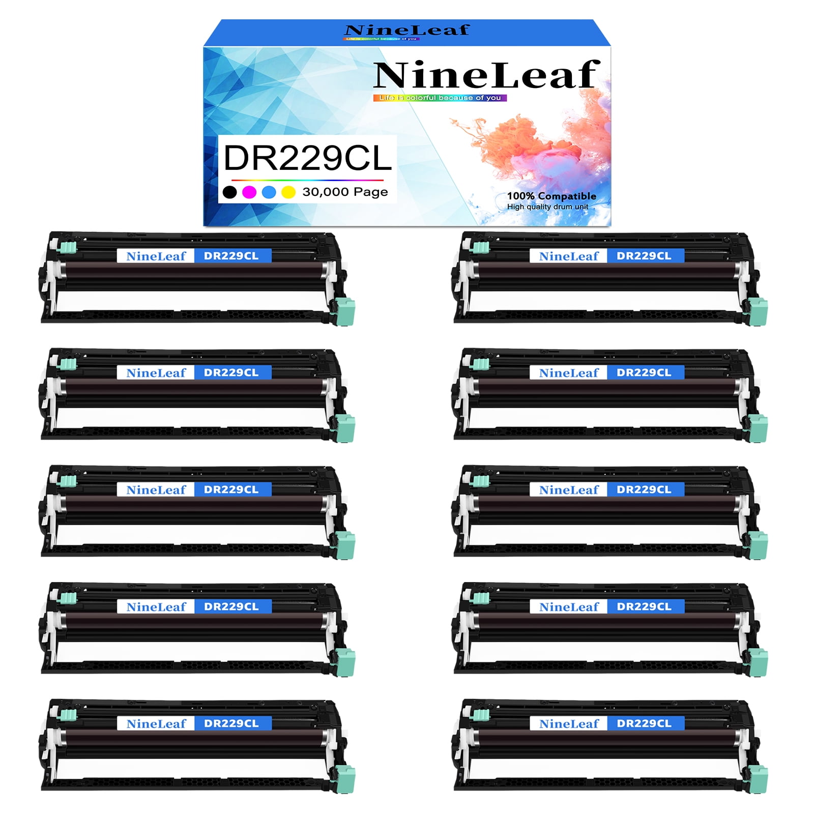 NineLeaf 10 Pack DR229CL Compatible Drum Unit Replacement for Brother DR229 DR-229CL Drum to use in HL-L3220CDW HL-L3280CDW MFC-L3720CDW MFC-L3765CDW Printer (Without Toner)