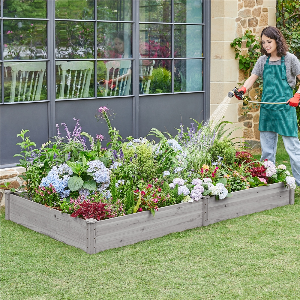 Yaheetech Wooden Raised Garden Bed Planter,Gray
