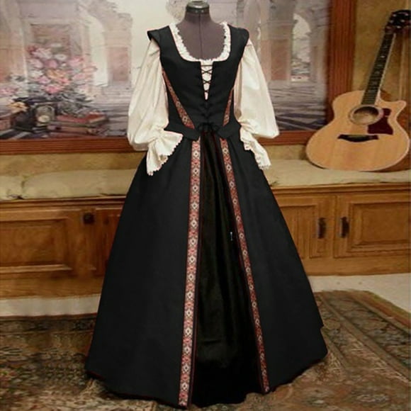 LSLJS Women Fall Winter Gothic Retro Floral Print Ball Gowns Gowns Two-Piece Dress, Gothic Dress