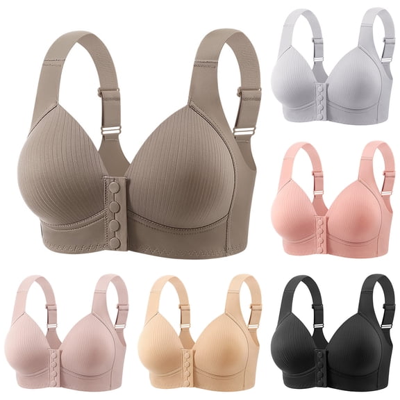 CFLVAEK Womens Front Closure Bras Wireless Full Coverage Everyday Bra Comfortable Wide Adjustable Straps Push Up Bralettes Gray 38