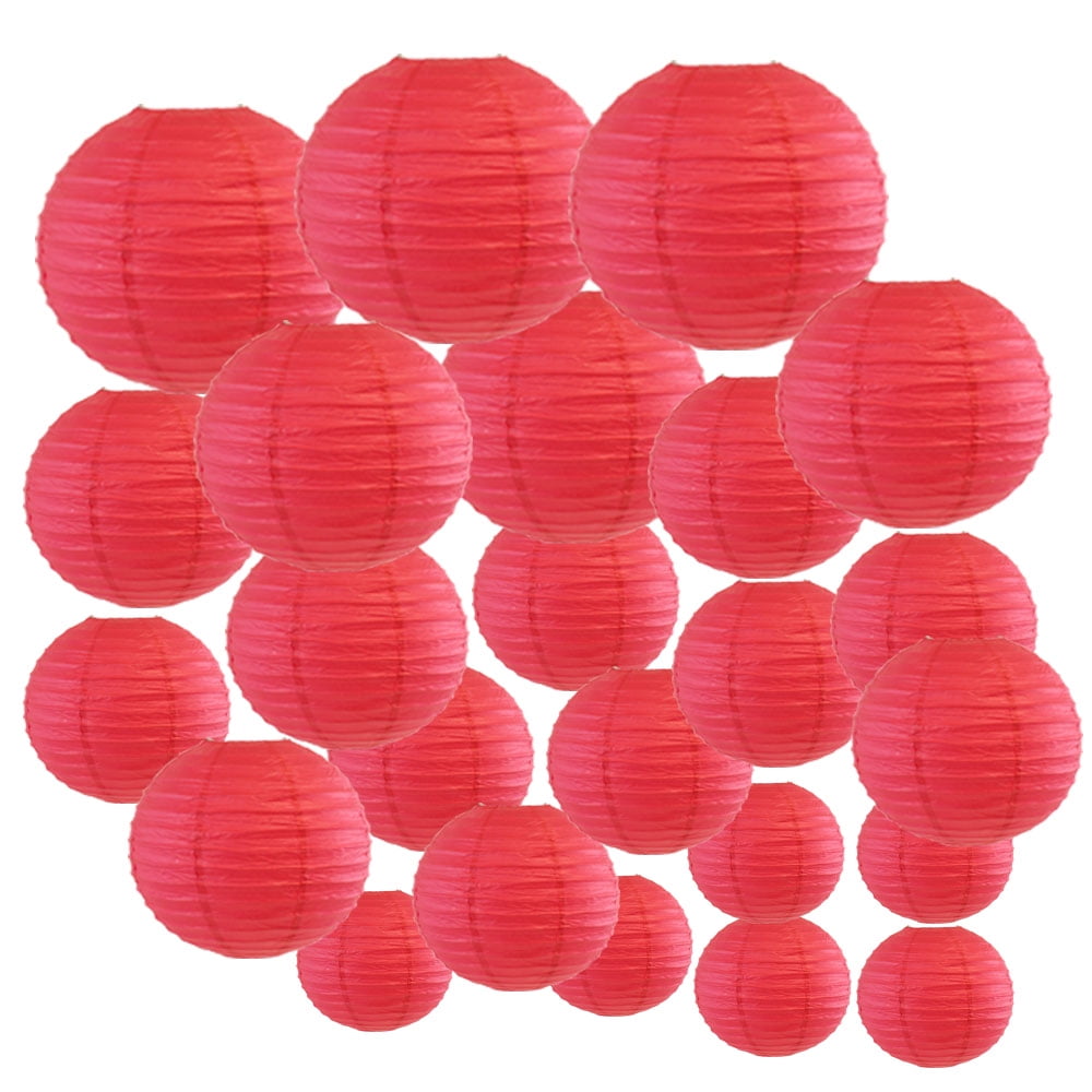 24pcs Round Paper Lanterns for Wedding Birthday Party Baby Showers Decoration Black/Red