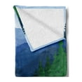 thumbnail image 2 of Northwoods Soft Flannel Fleece Throw Blanket, Evening in the Mountains Oak Forest with River Wilderness, Cozy Plush for Indoor and Outdoor Use, 50" x 70", Fern Green Dark Teal, by Ambesonne, 2 of 5