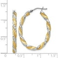 thumbnail image 5 of 14K Yellow Gold White & Rhodium Twisted D/C Oval Hoop Earrings (19 X 24.5) Made In Peru pre781, 5 of 6
