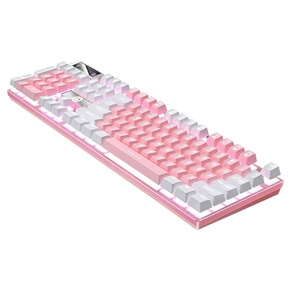 GJX Wired Gaming Keyboard Ergonomic Computer Keyboards Mechanical Feel Office Pink ABS