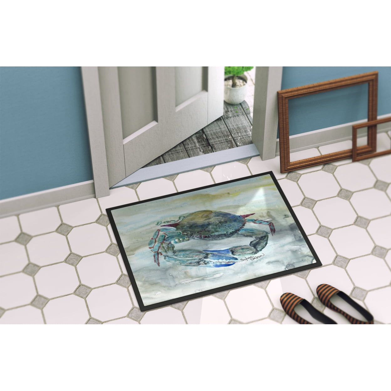Blue Crab Watercolor Door Mat