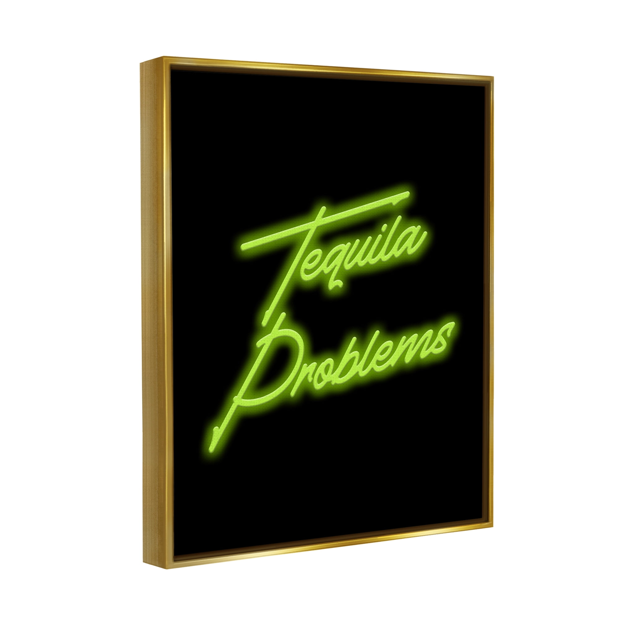 Stupell Industries Tequila Problems Neon Inspirational Painting Gold Floater Framed Canvas Art Print Wall Art, 17 x 21