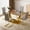 Table and Gray Chairs Gold Legs, variant on Sumdeal 63" Glass Dining Table with PU leather C-shape Metal Leg Chairs,Dining Furniture sets for Dining Room,Modern Dining Table sets for 4-6 people