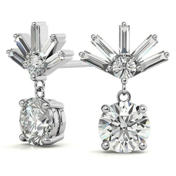 Auory 0.84Ct Round Cut Moissanite Womens Drop Earrings 18K White Gold Plated Over Silver for Women