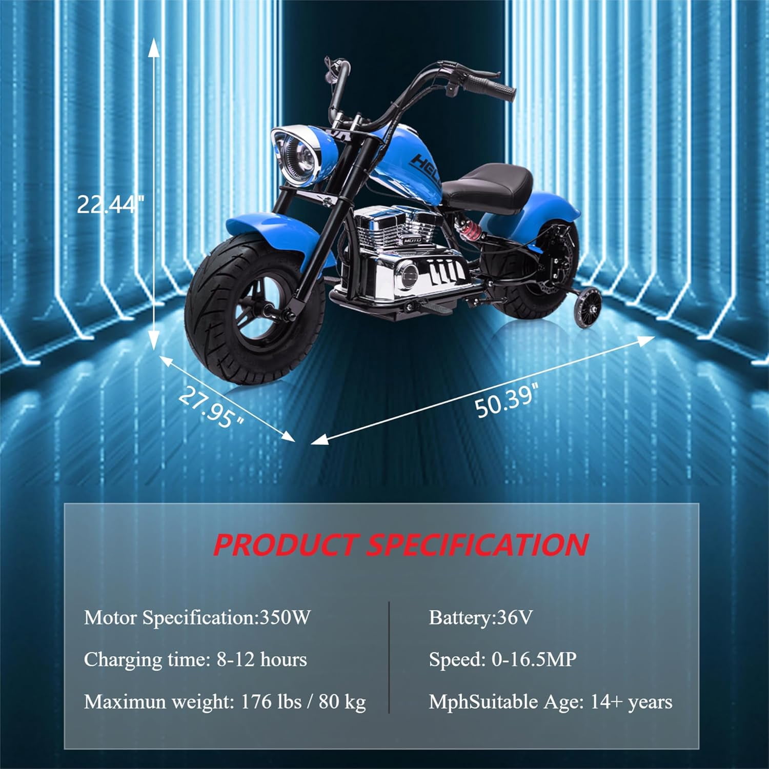 Rugerasy 36V 350W Ride On Off-Road Motorcycle,Electric Dirt Bike for Teens,Fast Speed 16.5mph with Music,Spring Suspension,Led Light,Blue