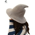 thumbnail image 4 of PULLIMORE Halloween Witch Hats for Women Modern Cosplay Costume Party Wide Brim Knitted Caps (Khaki), 4 of 9