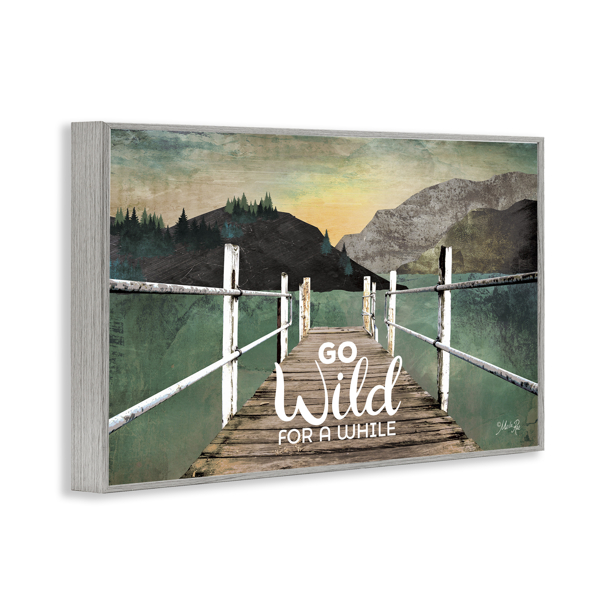 Stupell Industries Go Wild Rustic Phrase Landscape Painting Gray Framed Art Print Wall Art, 24 x 16