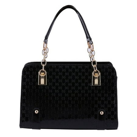 Embossed Fashion Tote - Fashion Women Tote Embossed Handbag Glossy Shoulder Bag PU Leather Black Classical Lady High Quality Messenger Hobo Bag