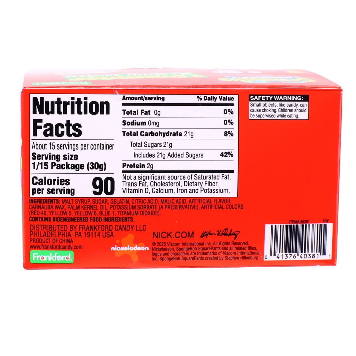 Frankford SpongeBob SquarePants Giant Krabby Patty Gummy Candy, 16 oz