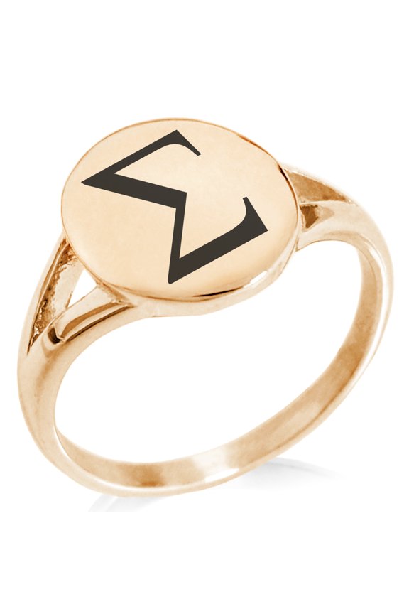Stainless Steel Sigma Mathematical Minimalist Oval Top Polished Statement Signet Ring