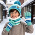 thumbnail image 2 of Children Winter Hat Scarf and Gloves Warm Protective Knitted Hat Set, 2 of 5