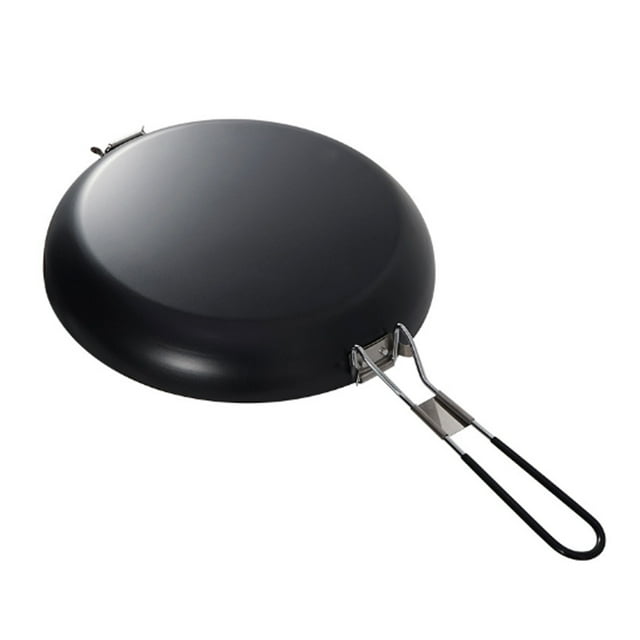 sweethay Sartén para asar con mango plegable, Mini utensilios de cocina ligeros antiadherentes para acampar, herramientas antideslizantes para Kits de desorden para acampar Asas dobles/L sweethay OD028217-02