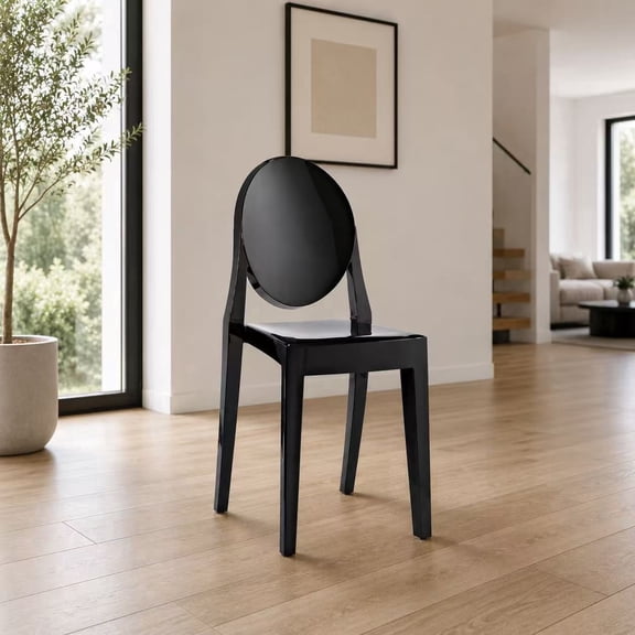 2xhome Set of 2 Modern Contemorary Dining Ghost Side Chairs Stackable Victorian Acrylic Plastic Vanity Chairs, Black