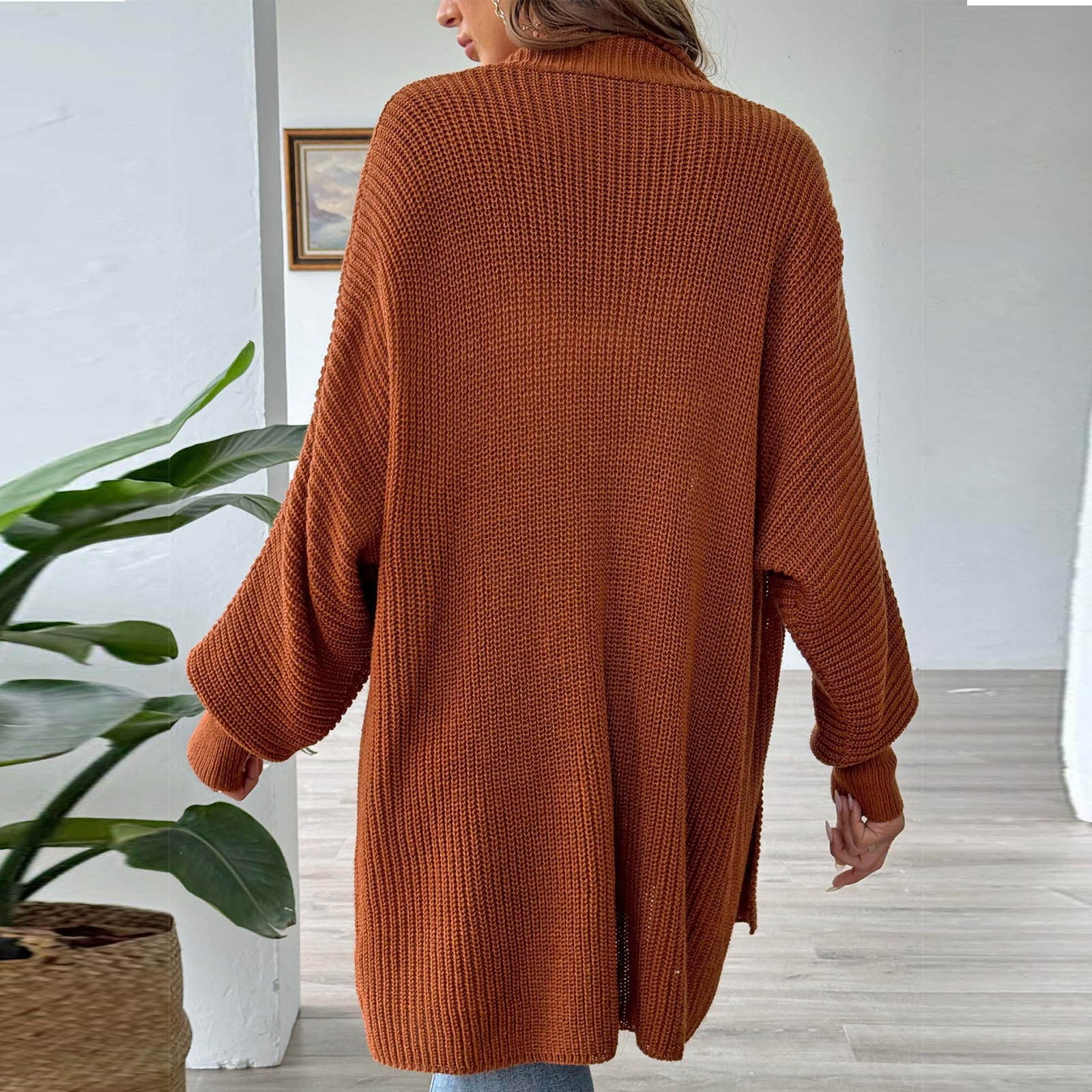 モールニット無地・ストライプガウン Uootdi Long Cardigan Sweaters for Women Button Down Stylish Cable