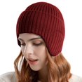 thumbnail image 3 of Resicozy Women Warm Baseball Beanie Hat with Earflap Winter Knitted Caps Thicken Plush Lined Skull Ski Hat Wine, 3 of 5
