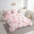 thumbnail image 3 of Castle Fairy Pink Rose Bow Girl 7 Pieces Bedding Comforter Set,Love Heart Print Full Bedding Set Lightweight,Flower Bowknot Fitted Sheet Flat Sheet,Microfiber Bedroom Decor, 3 of 8