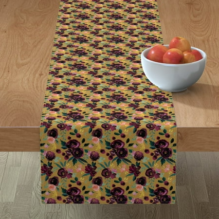 

Cotton Sateen Table Runner 72 - Plum Rose Gold Medium Floral Dark Fall Autumn Vintage Print Custom Table Linens by Spoonflower