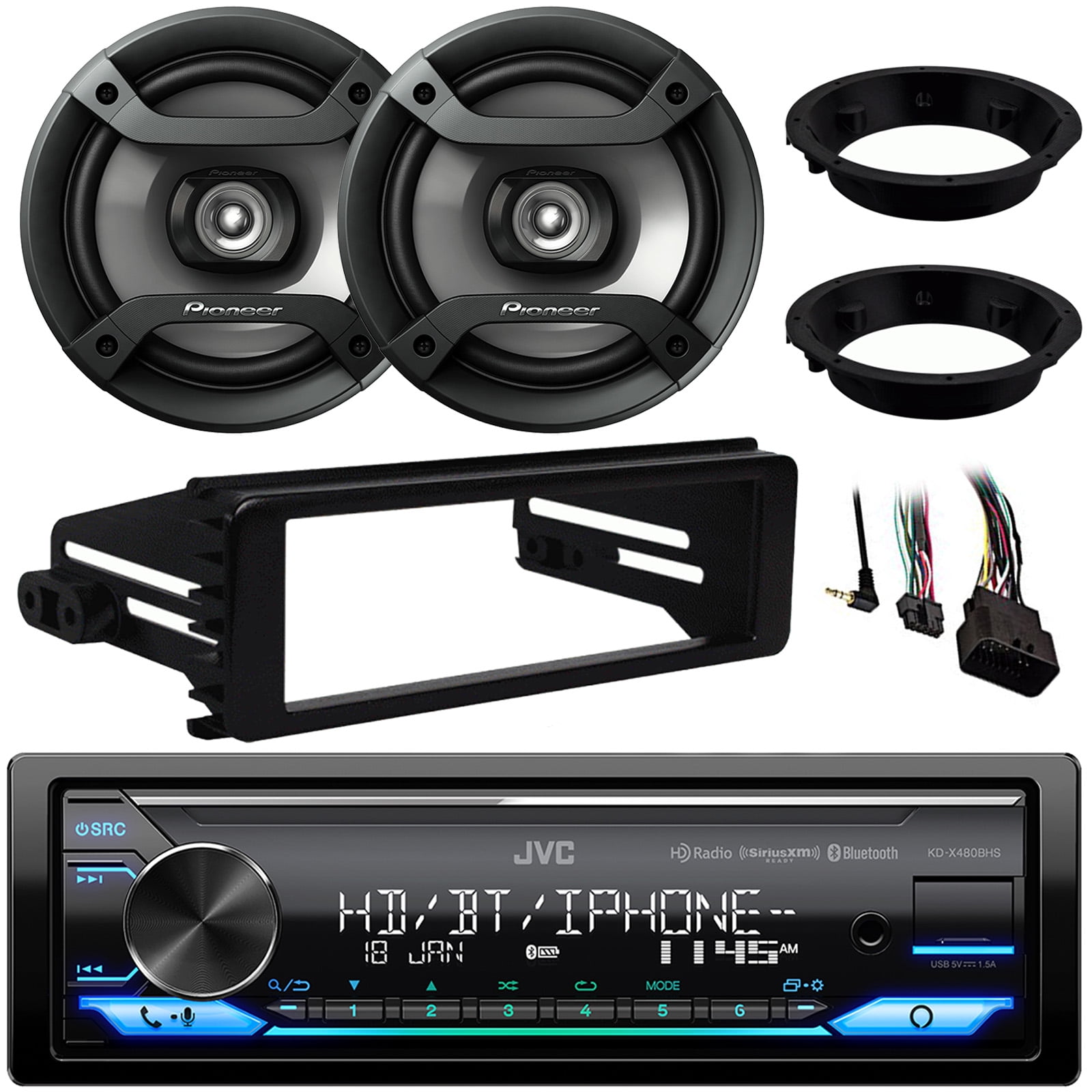 JVC KDX480BHS Single DIN Bluetooth USB AUX LED AM/FM Stereo LED Car