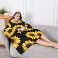 thumbnail image 5 of Oversized Wearable Blanket Hoodie,Black Sunflower Pattern Sherpa Blanket Hoodie with Super Pockets,Super Warm Fuzzy Pullover for Women & Men, 5 of 6