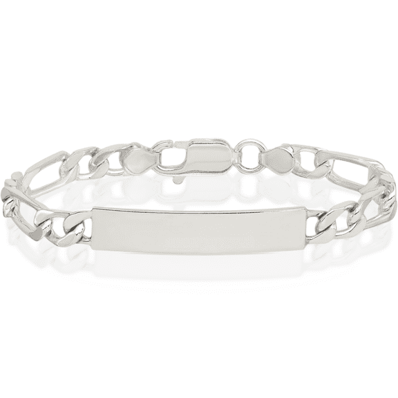 925 Sterling Silver Engraveable Figaro Link Name Bar Identification ID Bracelet