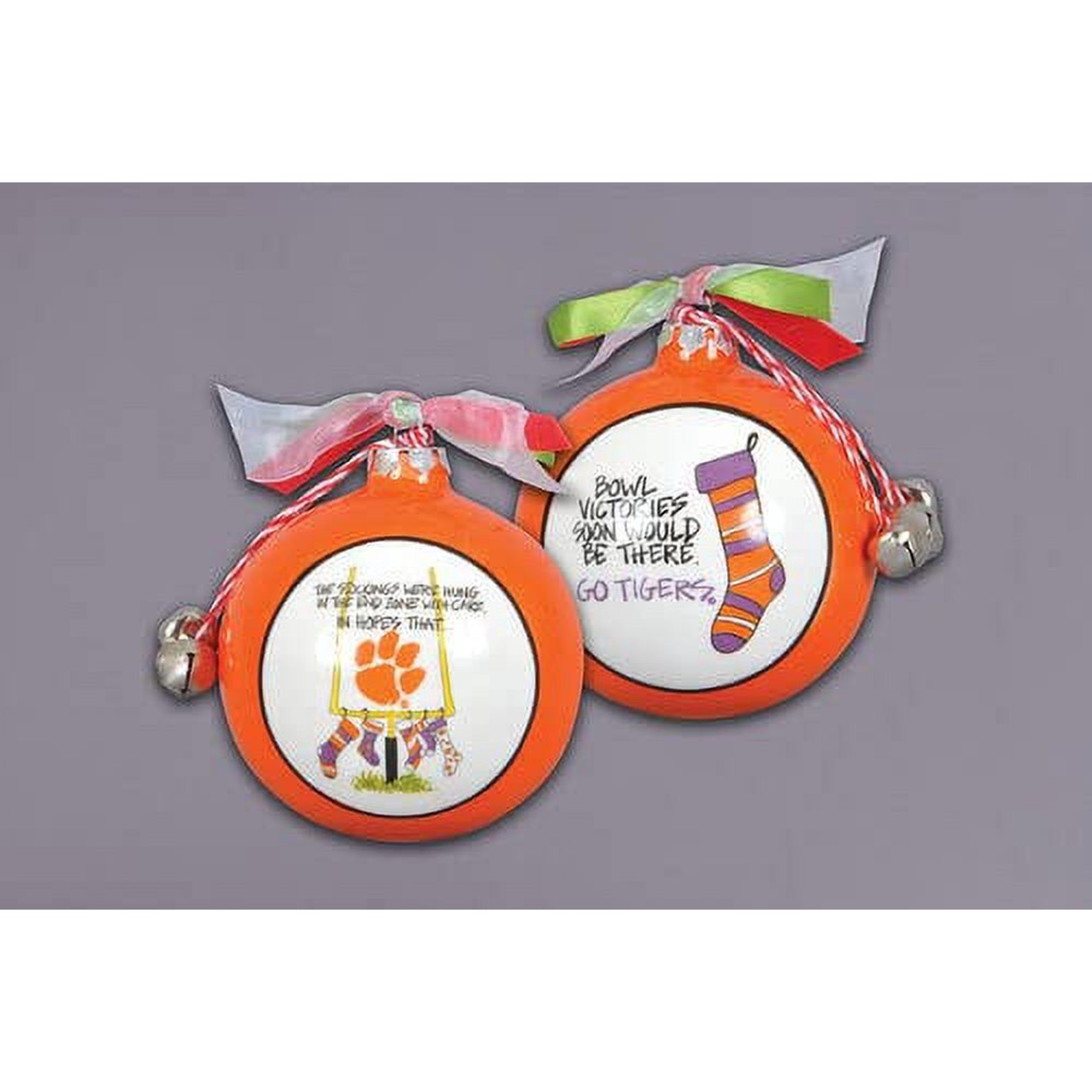 Magnolia Lane Christmas Hanging Ball Ornament with Ribbon and Bell, 3.5-inch Diameter, Holiday Season Christmas Tree Decoration (Clemson Go Tigers Stockings)