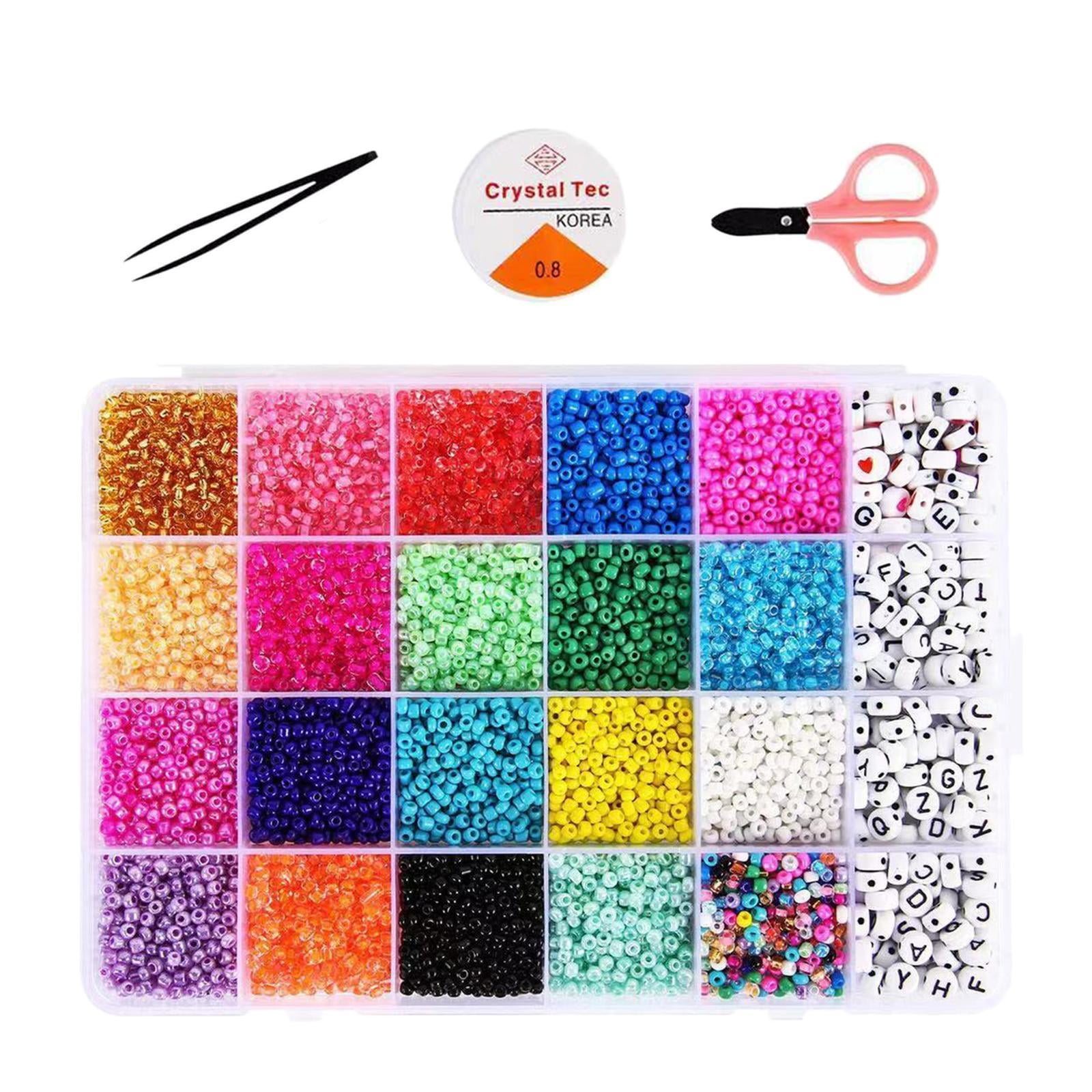 Milageto Round Glass Seed Beads Spacer Letter Bead Scissors Elastic Strings DIY Bracelets Necklace Jewelry Making Handmade Earring Finding Supplies