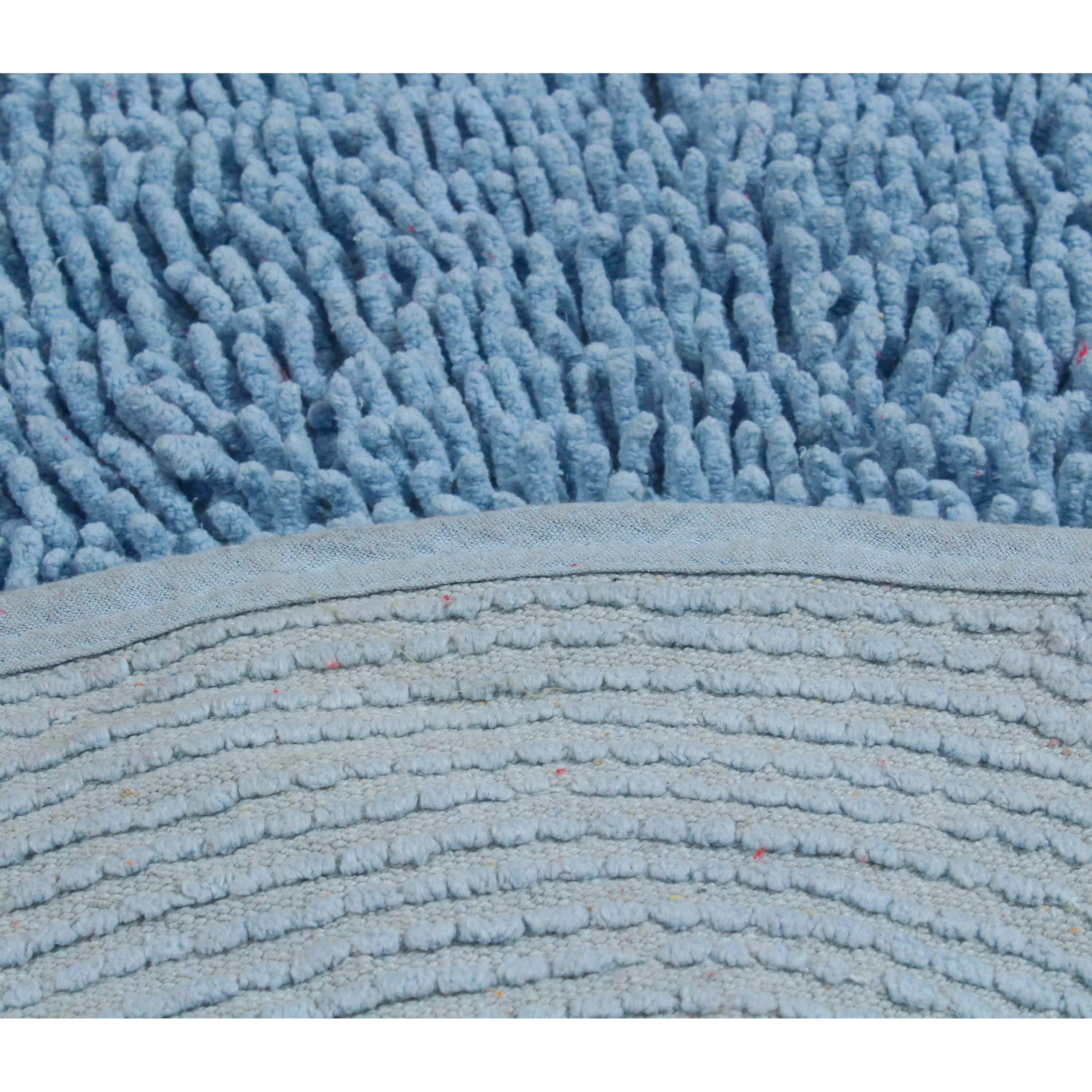 Home Weavers Fantasia Bath Rug 100% Cotton Non-Slip Bathroom Rug Set Machine Washable Bathroom Rug, Bath Rug, U Shaped Contour, Runner, Blue Color 4 Piece Bath Rug set