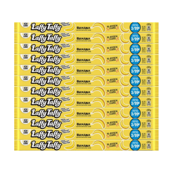 Laffy Taffy Ropes Banana Flavor, 0.81 Oz Individually Wrapped Chewy Candy, 12-Pack – Soft, Stretchy, Fun Snack for Parties