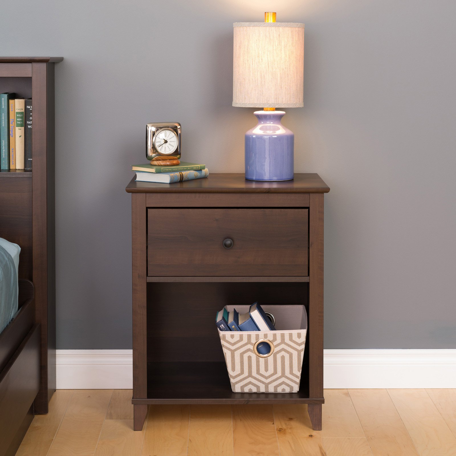 Prepac Yaletown Modern 1Drawer Tall Nightstand, Espresso