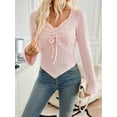 thumbnail image 3 of Women'S Y2k Aesthetic Trendy Long Sleeve Shirt Cute Ruched Drawstring Slim Fit Pullover Tops Y2k Clothes Pink XXL, 3 of 7
