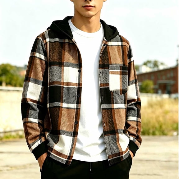 VEKDONE Boys Hooded Flannel Shirt Jacket Plaid Button Down Long Sleeve Shacket Comfortable Slouchy Fall Winter Back to School Everyday Casual Outerwear