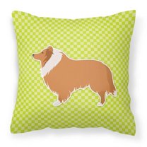 Carolines Treasures BB3816PW1818 Collie Checkerboard Green Fabric Decorative Pillow