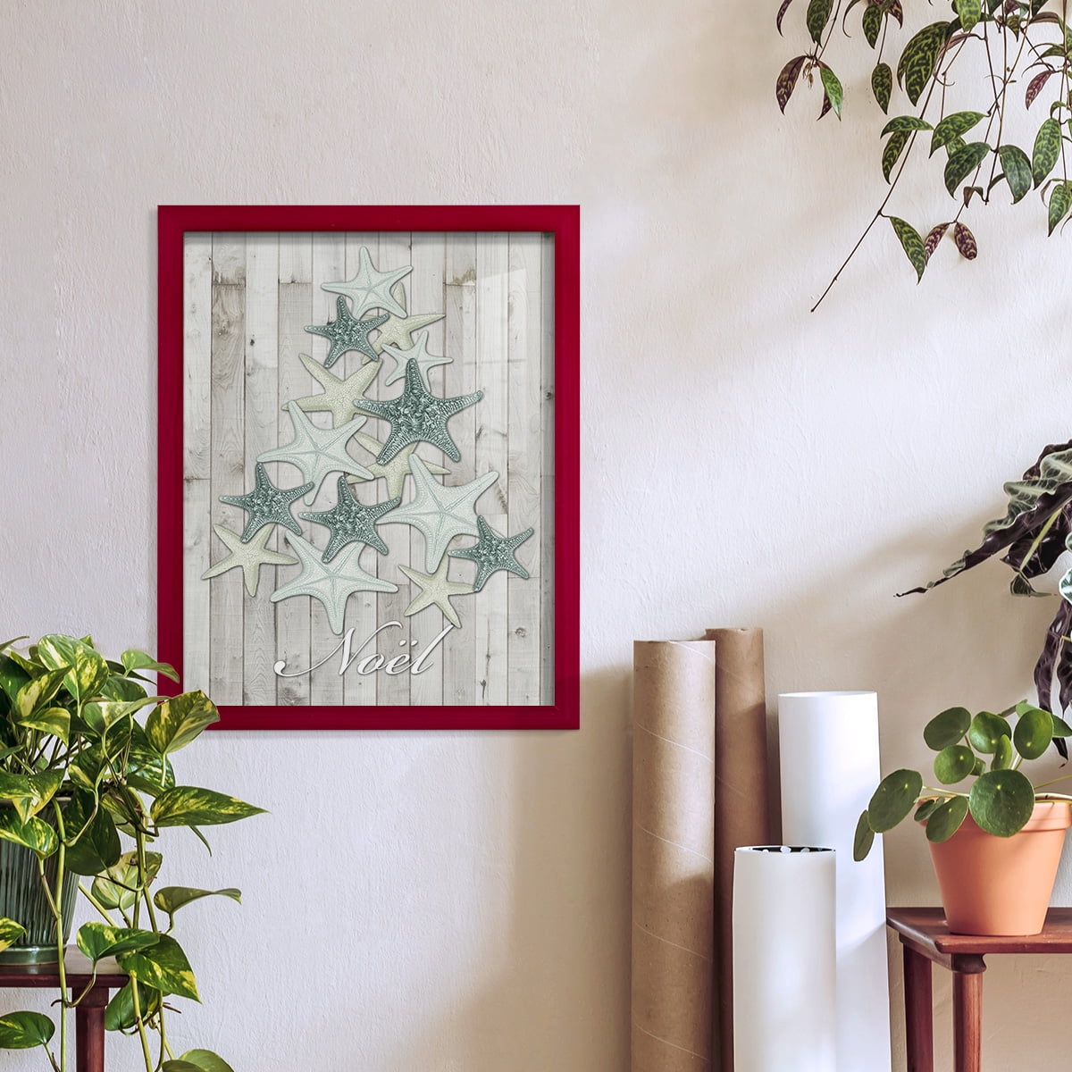 Coastal Christmas IV -Framed Print w/glass-Cherry Red