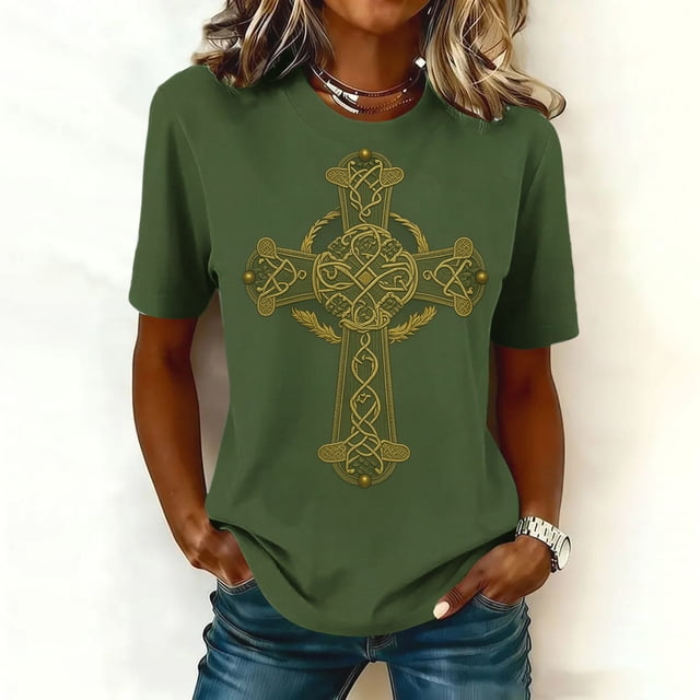 Haivin St Patrick's Shirts for Women Lucky Irish Shamrock Paddy's Shirt Cute Shamrock Graphic Short Sleeve Tees Tops