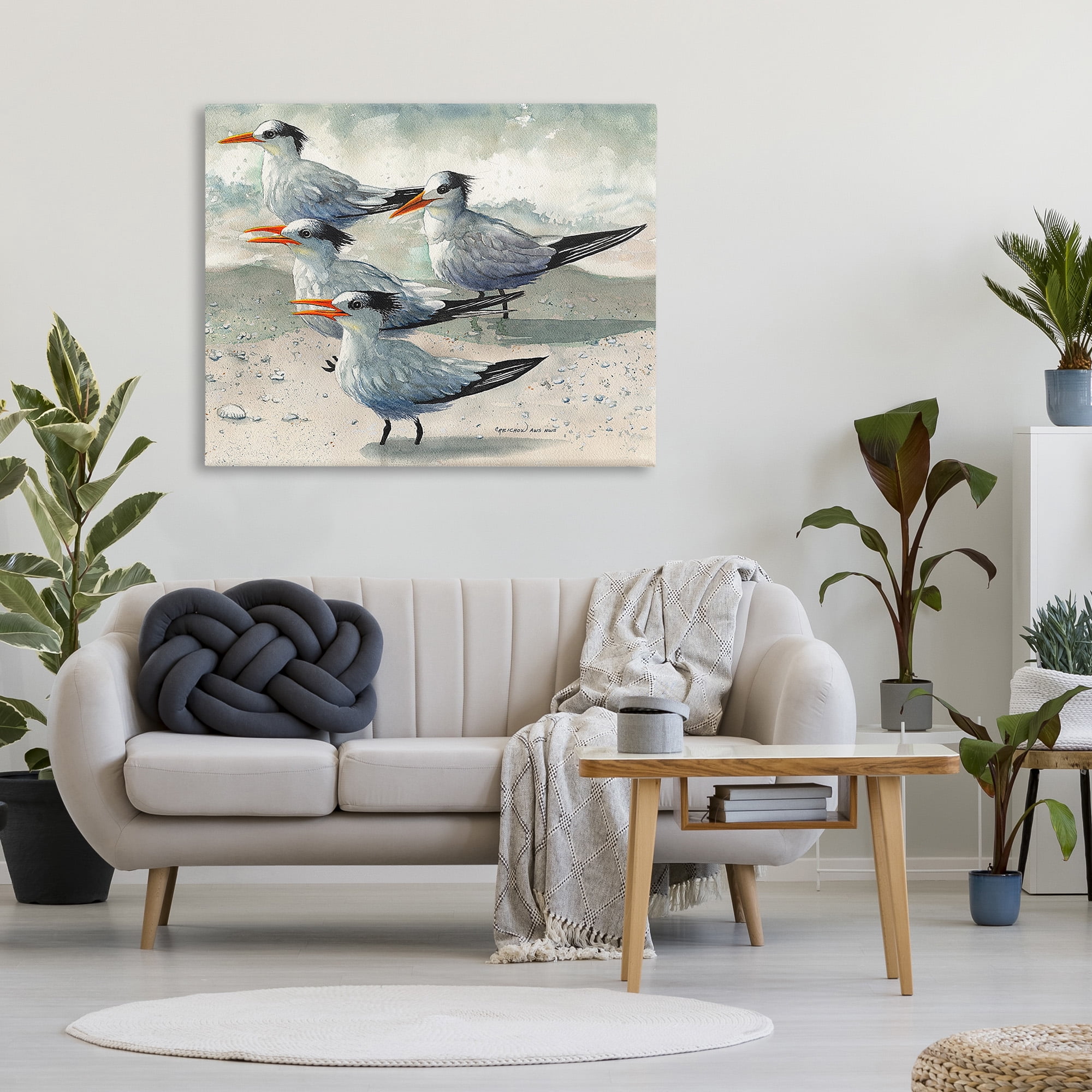 Stupell Industries Chirping Beach Birds Animals & Insects Painting Gallery Wrapped Canvas Art Print Wall Art, 48 x 36