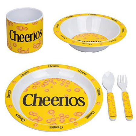 Cheerios 5pc Mealtime Feeding Set for Kids & Toddlers - Dinnerware Dish Set w Plate, Bowl, Cup, Utensils- BPA/PVC Free & Dishwasher