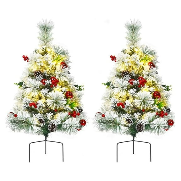 Small Christmas Tree Set of 2, Prelit Christmas Tree w/ 30 LED Lights in 8 Lighting Modes, Flocked Artificial Xmas Tree, Battery Powered Mini Christmas Tree for Indoor Outdoor