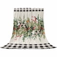 thumbnail image 2 of Christmas Plants Throw Flannel Blanket 50x80In Winter Eucalyptus Leaves Bird Black Plaid Super Soft Cozy Bed Blanket, Lightweight Plush Fuzzy Bed Throw for Bedroom Sofa Couch Living Room, 2 of 4
