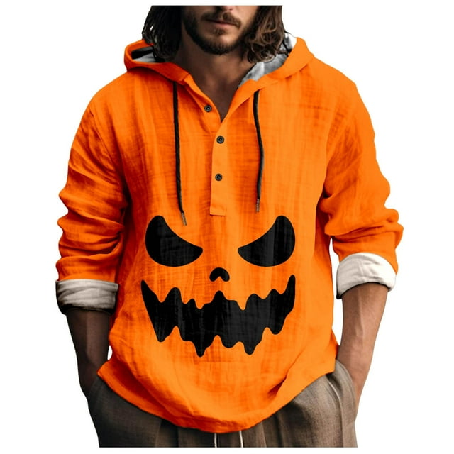 Chemise Décontractée Imprimée Halloween pour Hommes Col Rond Boutonnée Design Taches de Sang Manches Longues Grande Taille Haut Confortable Élégant