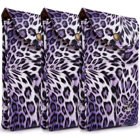 3-PACK: Universal Travel Crossbody Pouch (Purple Leopard) fits Smartphones up to 6.1-inch - Vegan Leather with Removable Shoulder Strap and Magnetic Button Closure