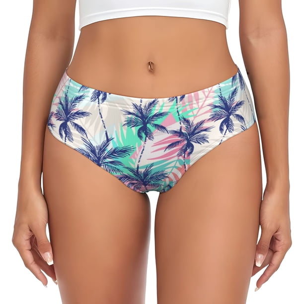 Fotbe Palm Leaves Calzones Estampados para Mujer – Ropa Interior de Algodón, Cómoda, Suave y Elástica-3X-Large